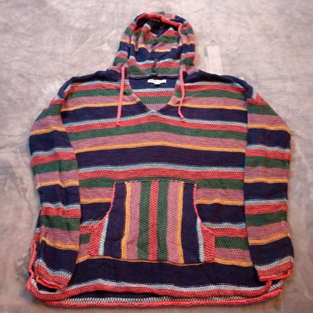 American Eagle Hooded Sweater Womens Size Medium Colorful Striped‎ Drug Rug Knit